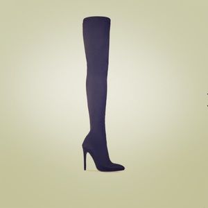 Alabama Pointed Toe Long Boot In Black Lycra